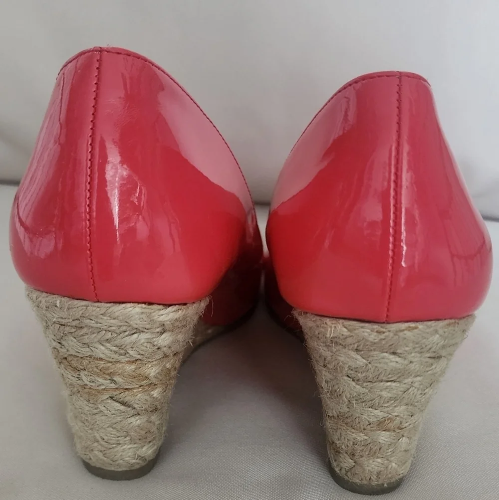 Dexflex Comfort Sandals Womens Peep Toe Leather Wedge Coral Sz 9.5 - Picture 6 of 10